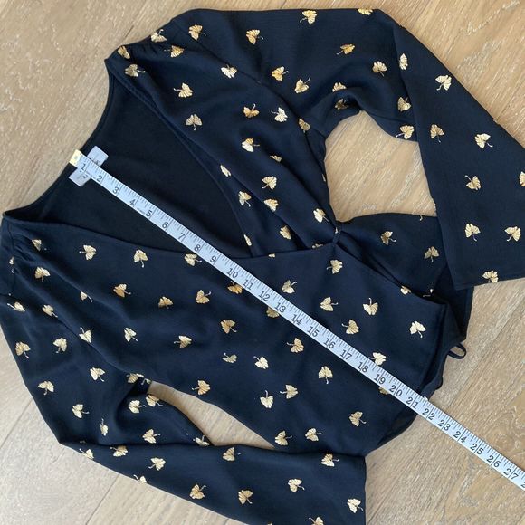 & Other Stories Blouse Womens UK 12 Black Gold Wrap Lined V-Neck Long Sleeve - Picture 7 of 11